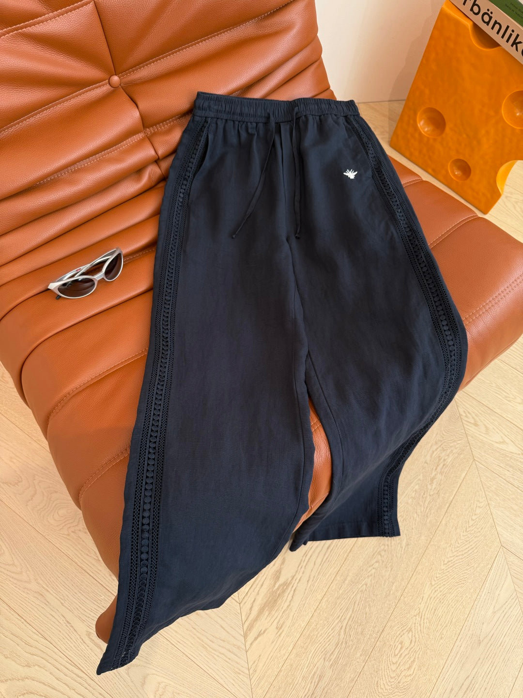 CD 25 Hollow Lace Pant Black and White Natural Fiber