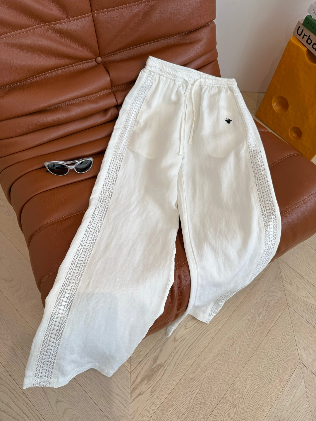 CD 25 Hollow Lace Pant Black and White Natural Fiber