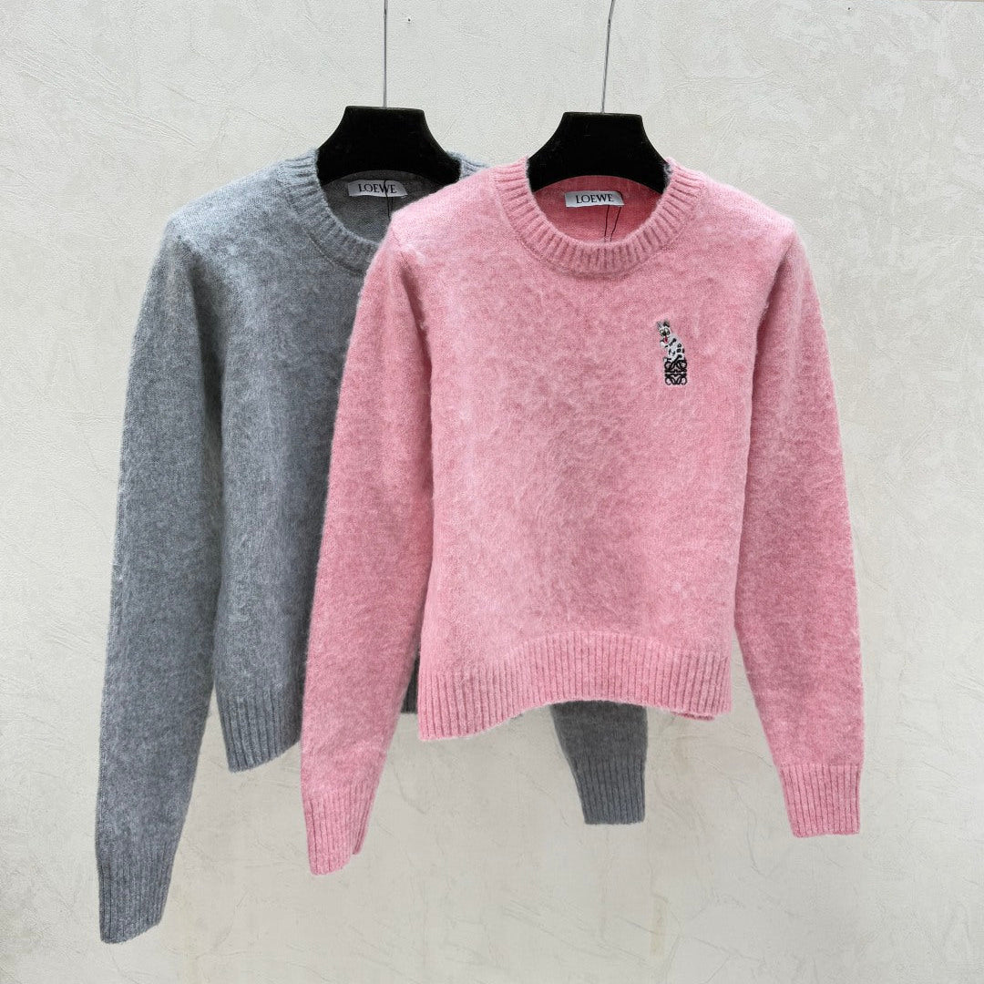 Loewe 2025 Round Neck Embroidered Logo Sweater Wool