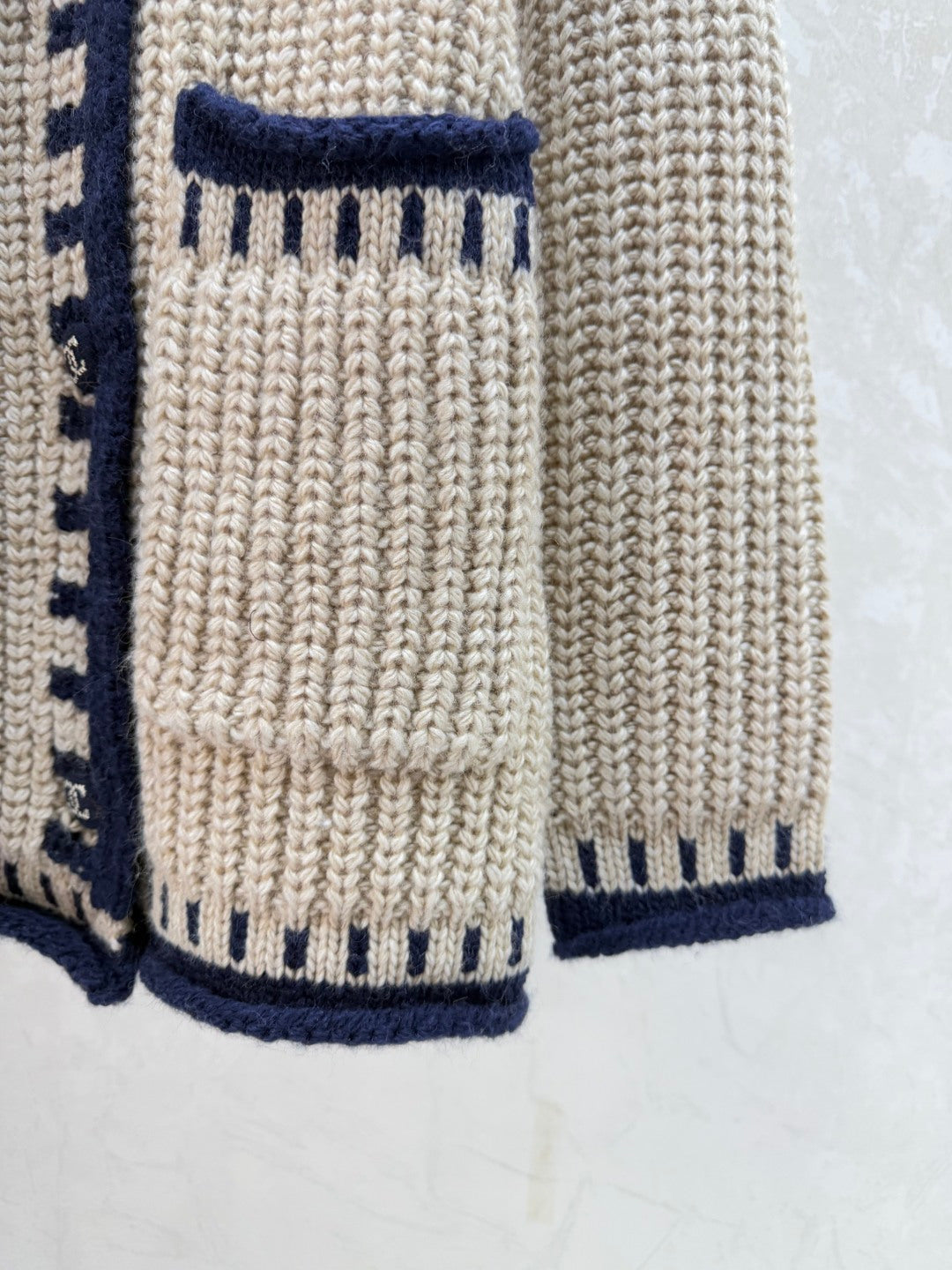 Chanel 2025 Cardigan Beige Blue Wool