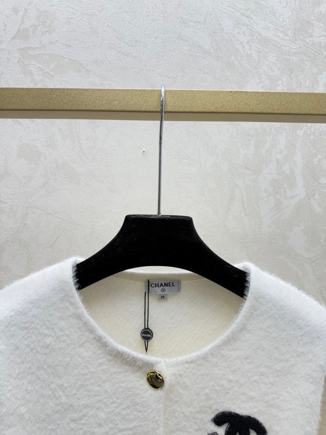 Chanel 2025 Cardigan White and Black Wool Faux Fur Trim