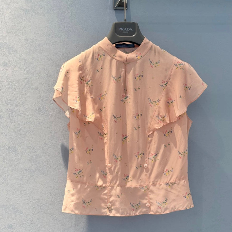 Prada 25 Floral Vest Pink Viscose and Silk