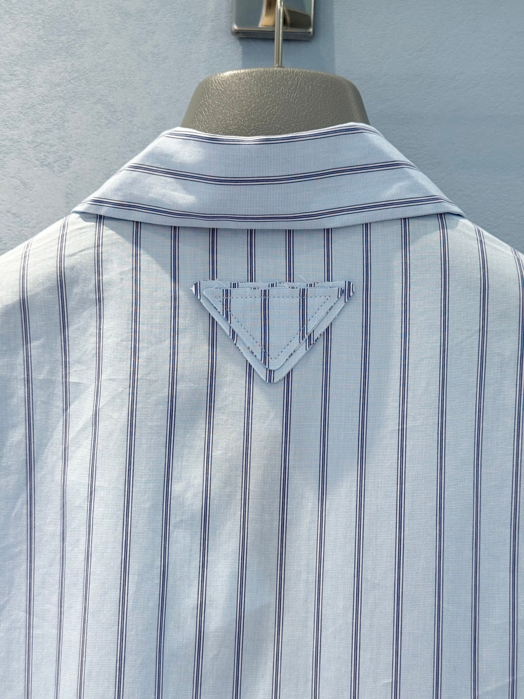 Prada 25 Striped Short-sleeved Collared Shirt Blue Cotton
