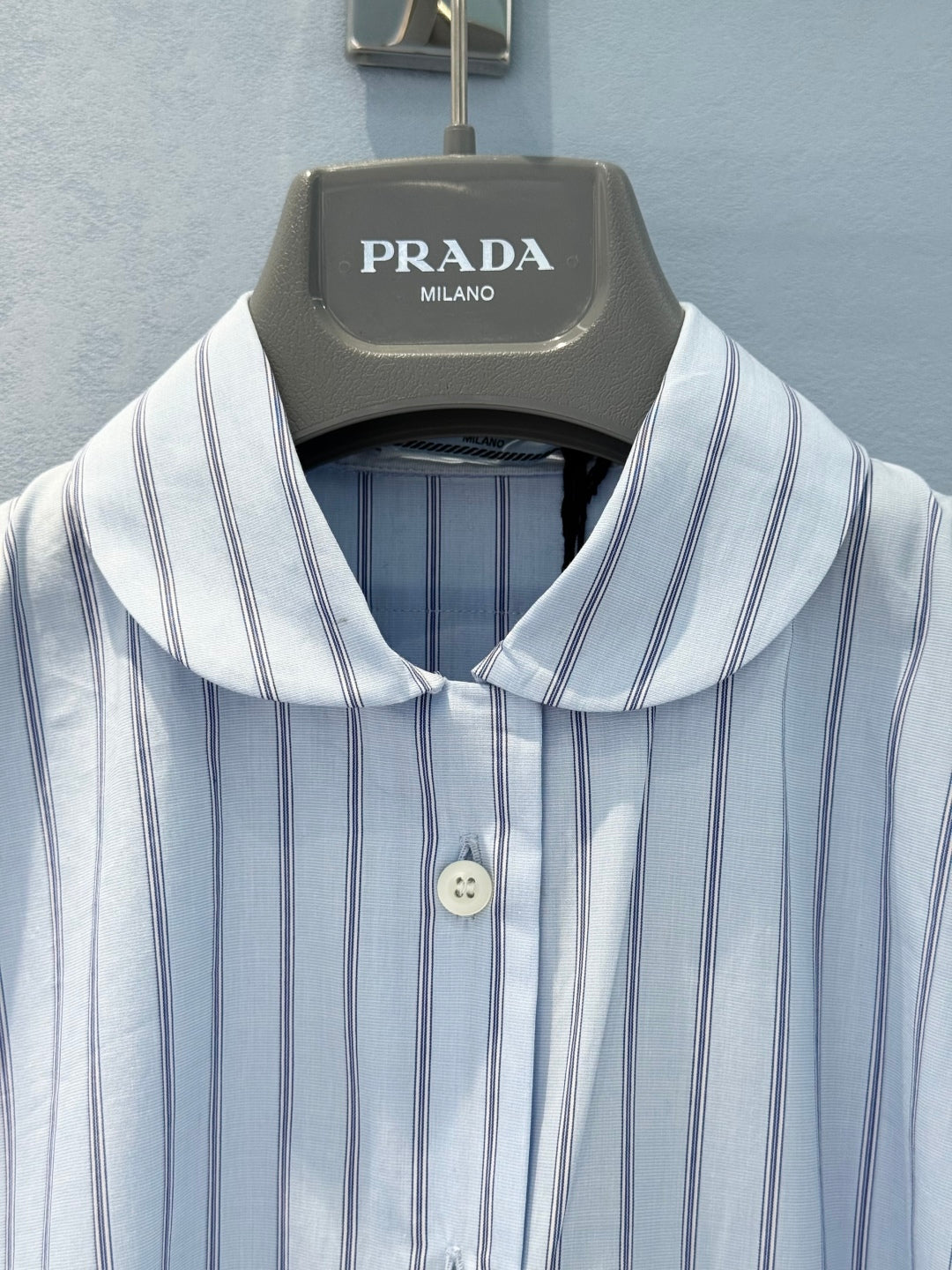 Prada 25 Striped Short-sleeved Collared Shirt Blue Cotton