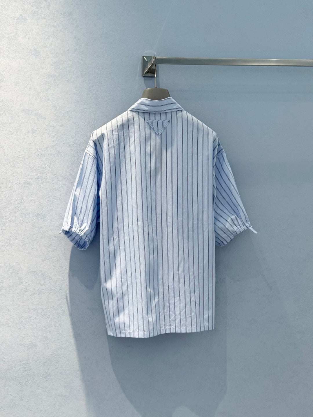 Prada 25 Striped Short-sleeved Collared Shirt Blue Cotton