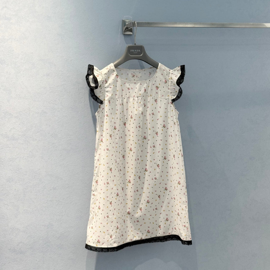 Prada 2025 Hollow lace floral vest skirt White Cotton