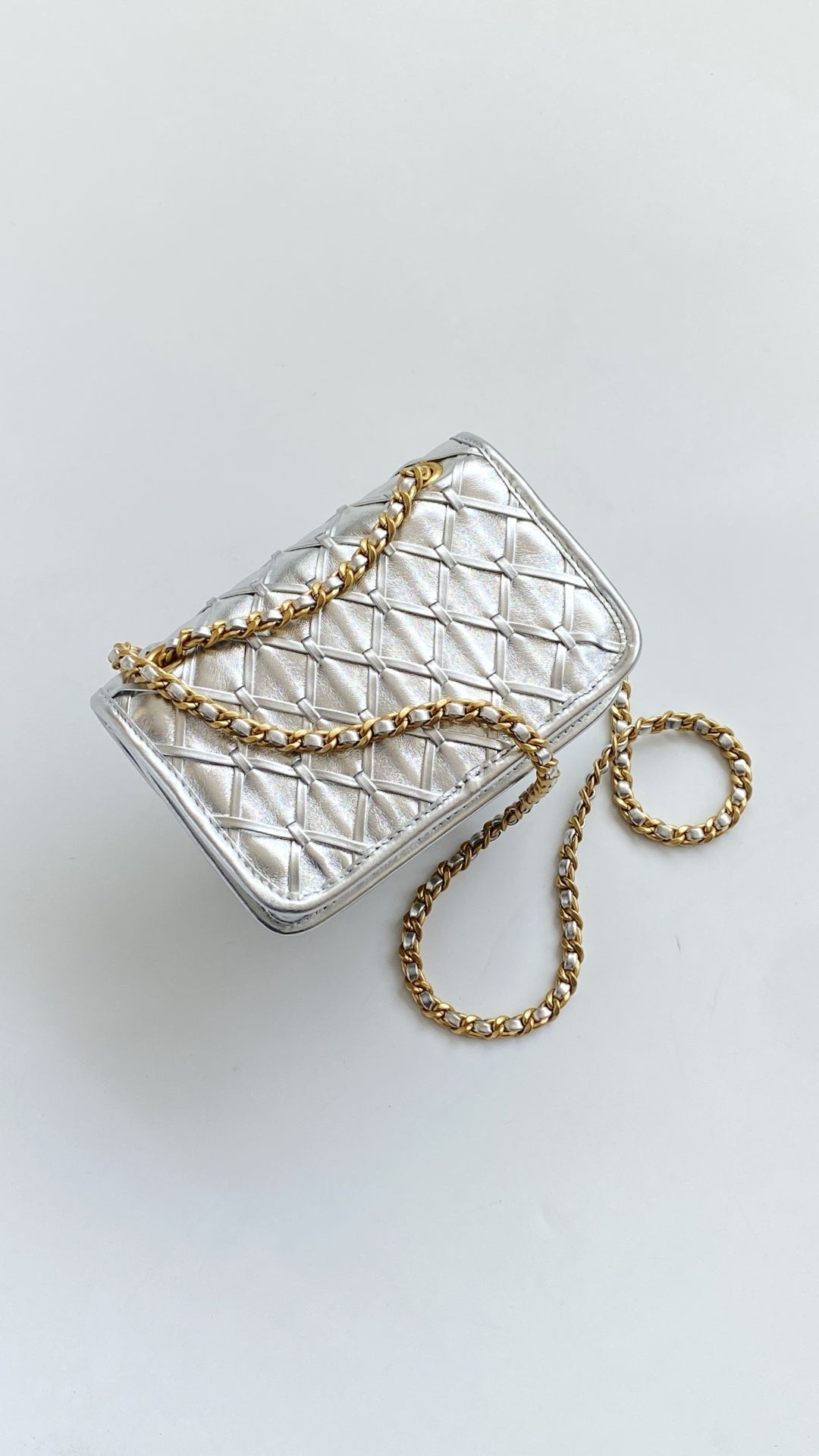 Chanel 25C Mini Flap Bag Silver Gold Lambskin