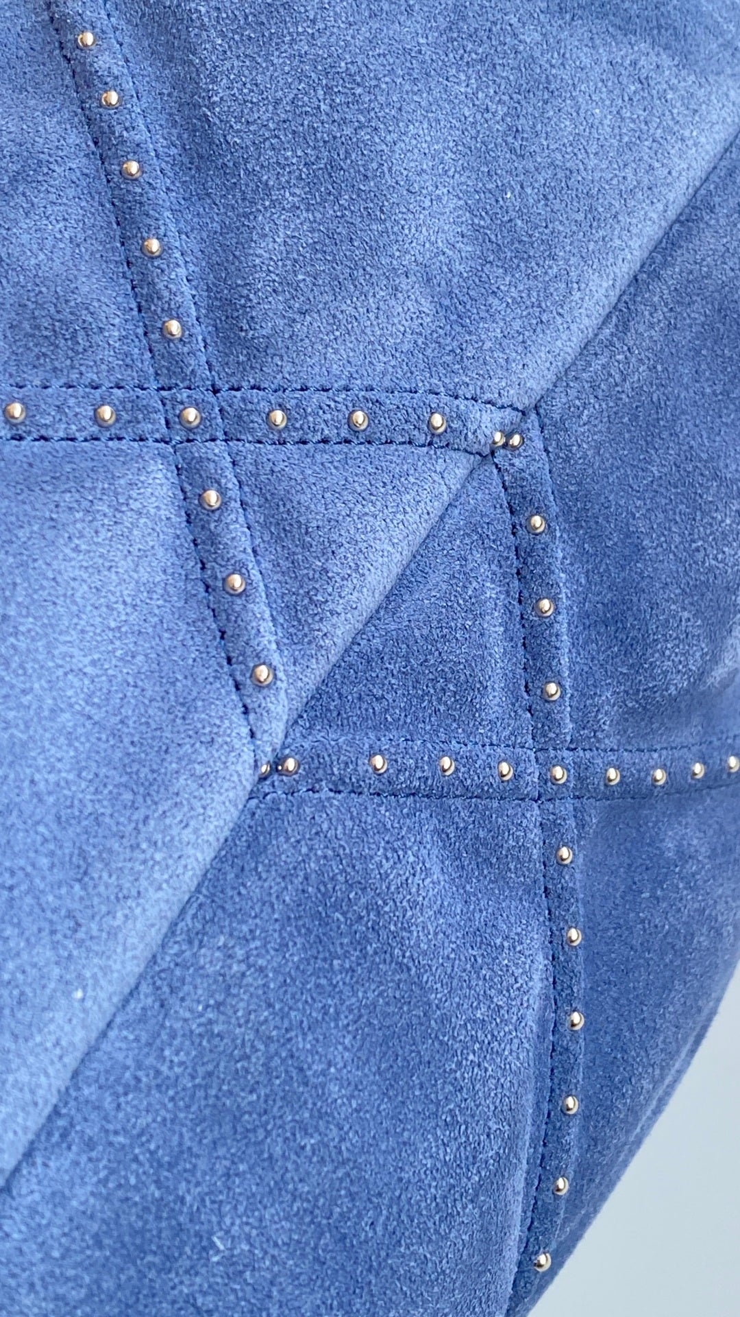 Chanel 25 Quilted Studded Bag Blue Suede