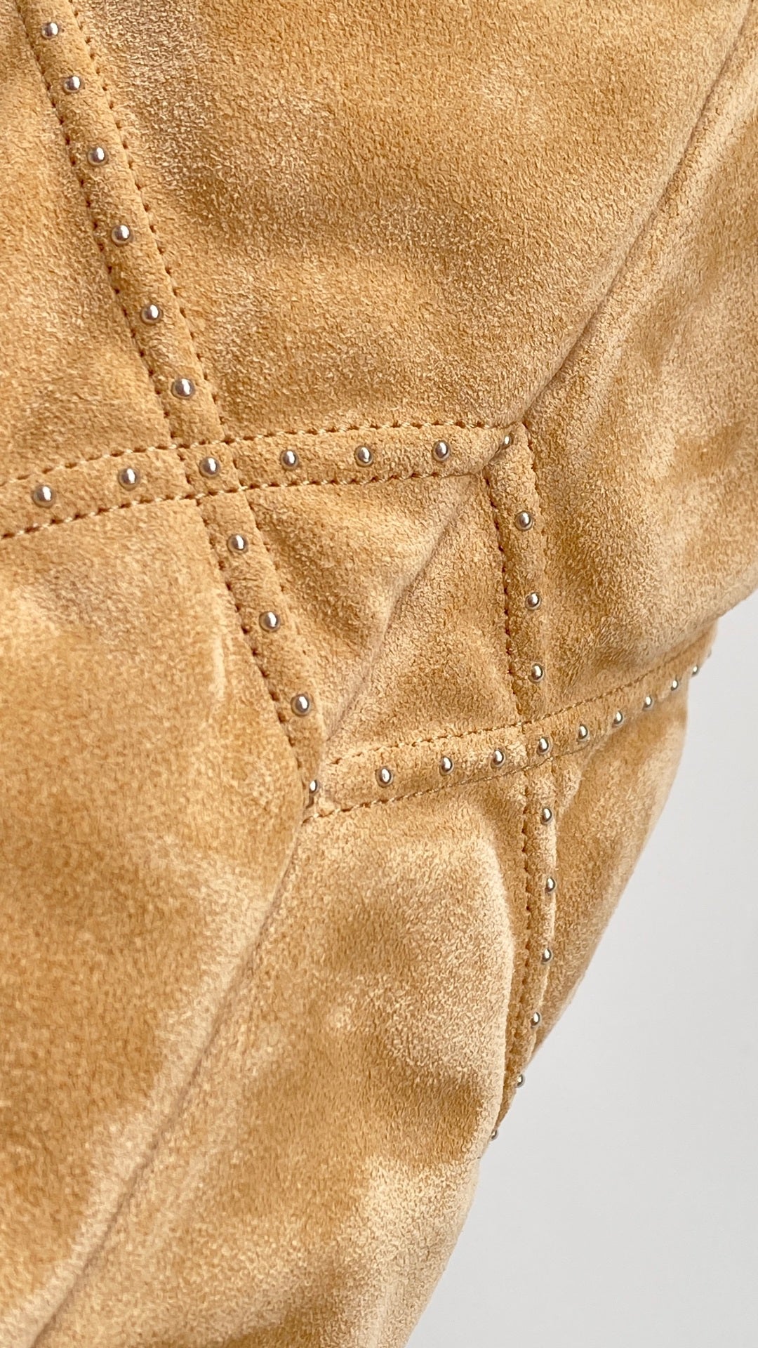 Chanel 25 Quilted Studded Bag Beige Suede