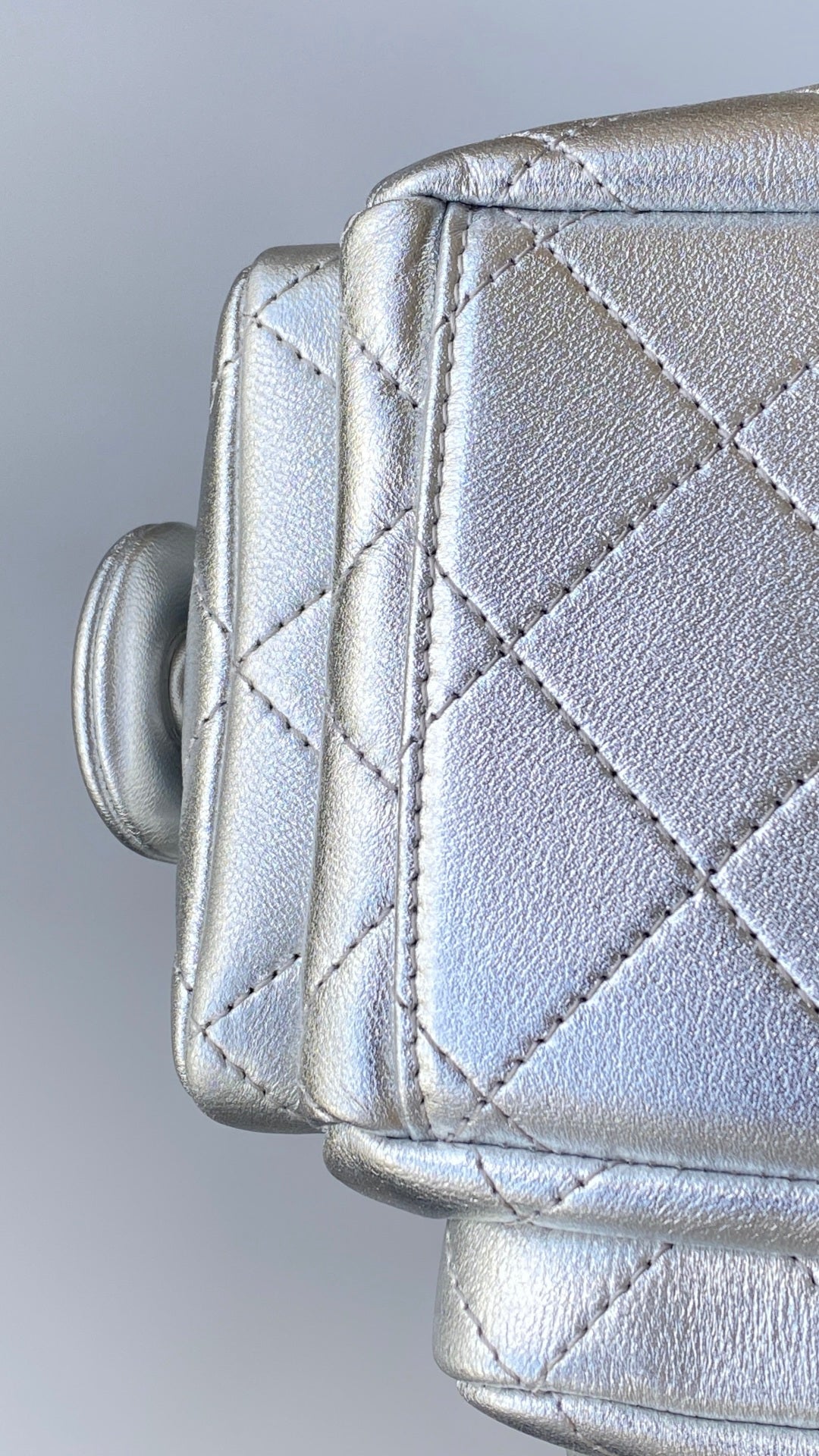 Chanel 25 Large Cargo Hobo Bag Silver Lambskin