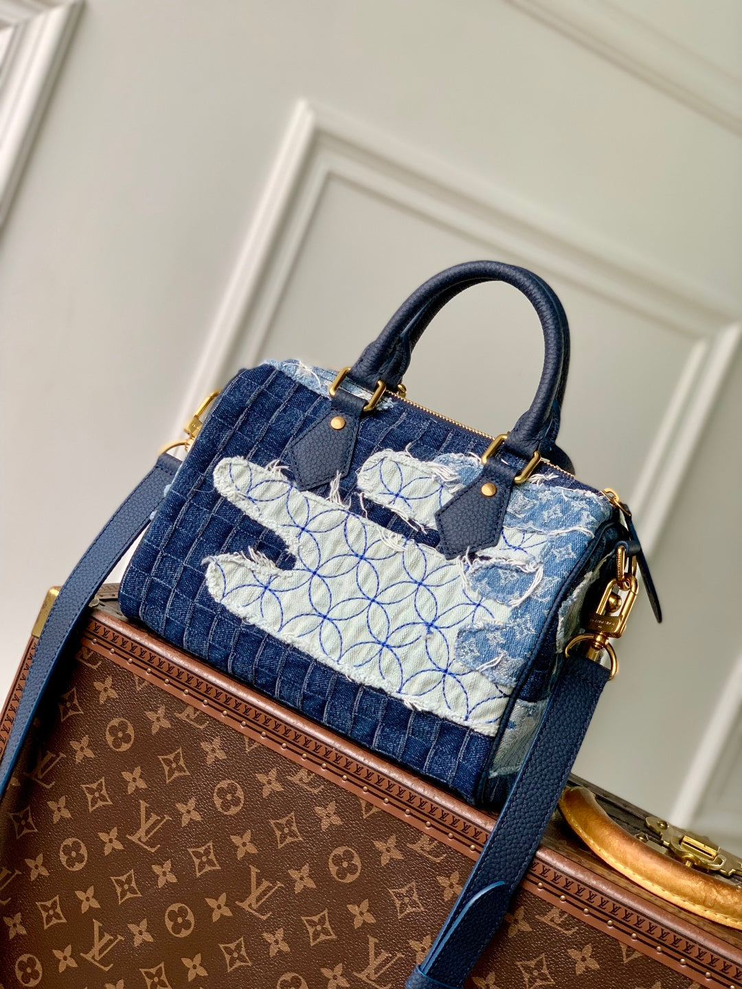 LV 2025 Speedy 25 Bandoulière Bag Blue Denim Cowhide 345308