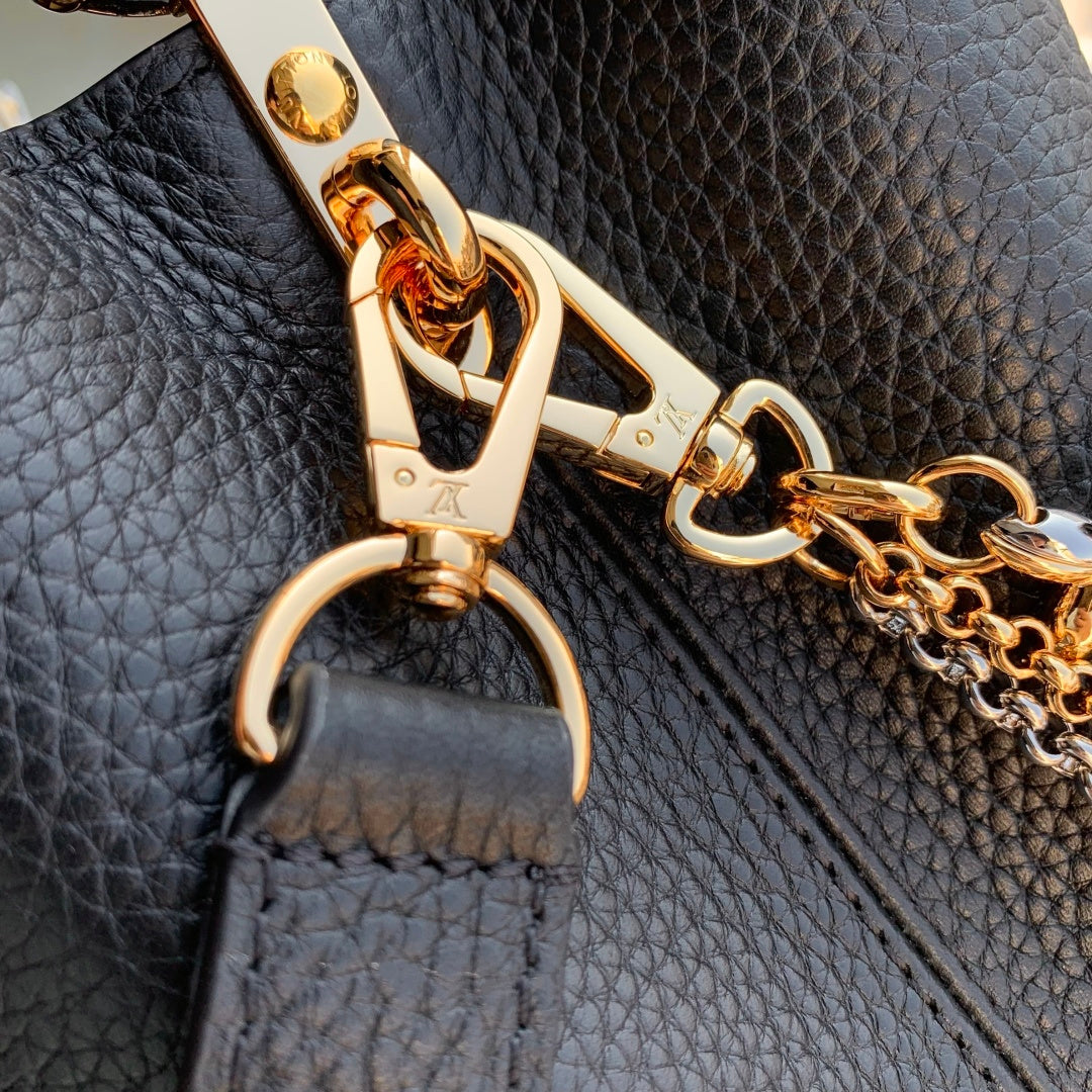 LV 2025 Capucines Bag Black Gold Taurillon Leather 347382