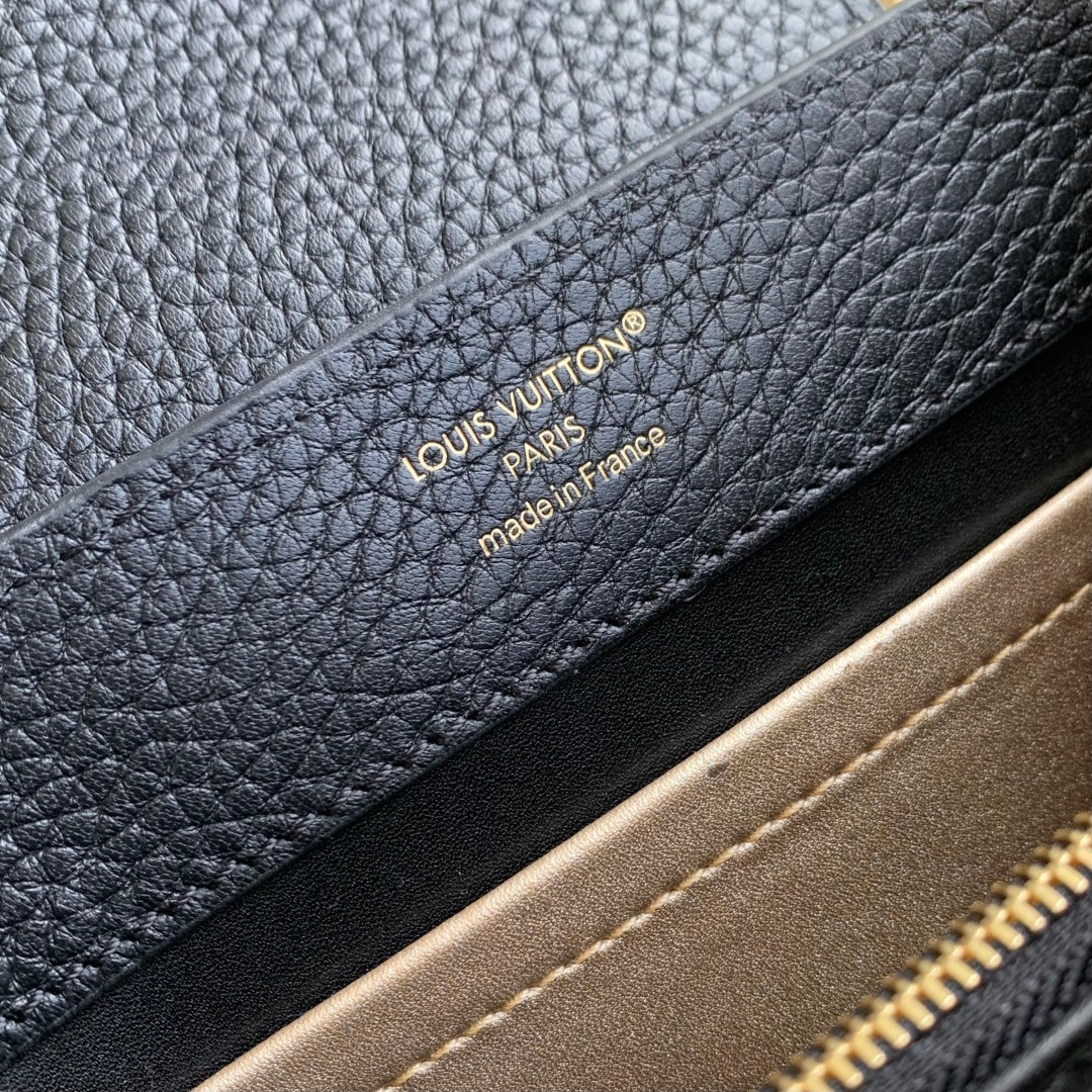 LV 2025 Capucines Bag Black Gold Taurillon Leather 347382