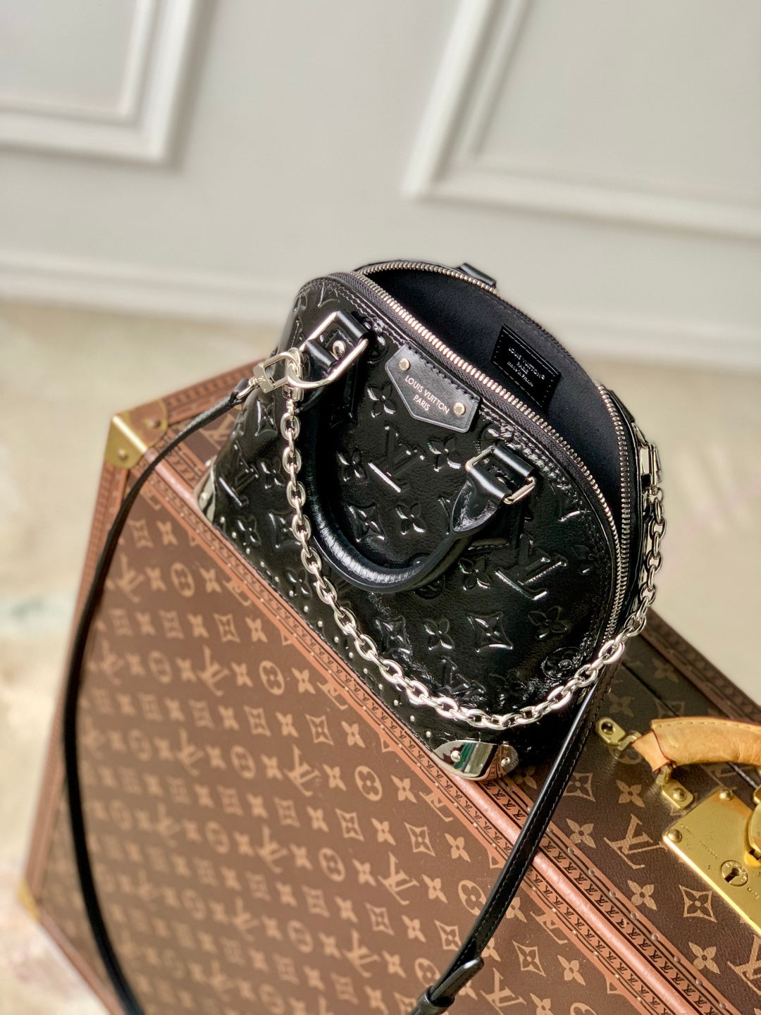 LV 2025 Alma BB Bag 22cm Black Silver Patent Leather 347371