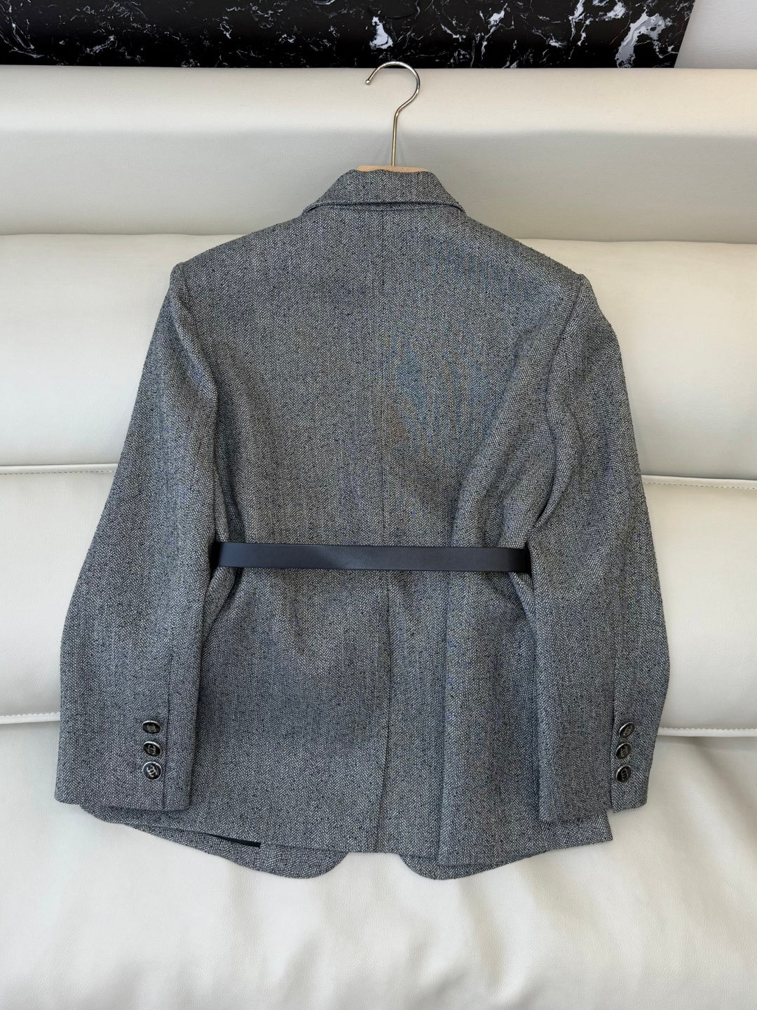 Chanel 2025 Blazer With Belt Gray Black Polyester Wool