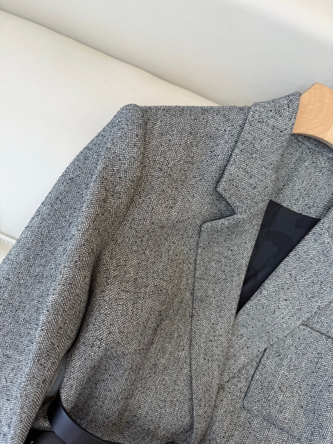 Chanel 2025 Blazer With Belt Gray Black Polyester Wool