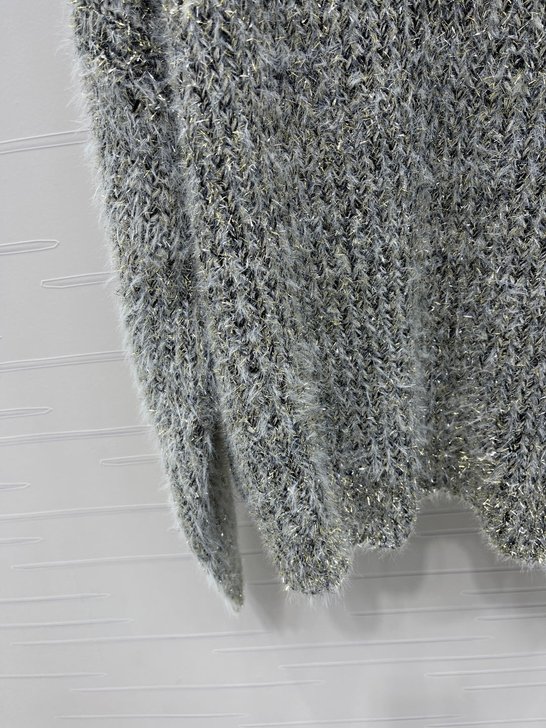 Chanel 2025 Ruffled Collar Shimmering Sweater Gray Black Polyester Wool 319566