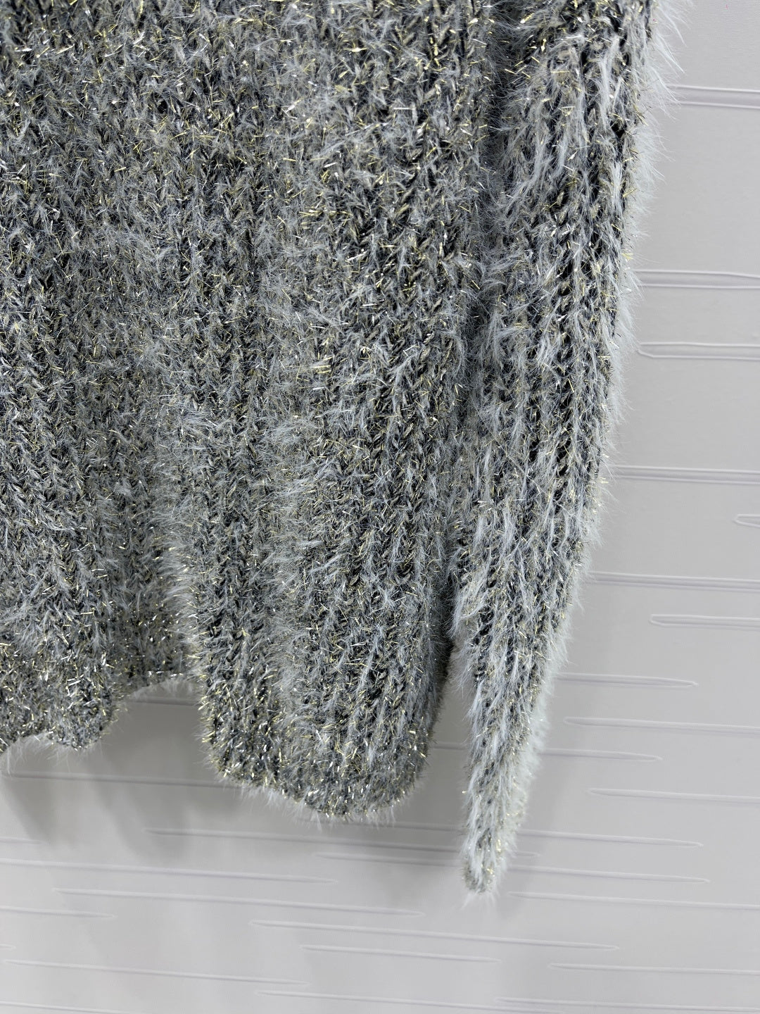 Chanel 2025 Ruffled Collar Shimmering Sweater Gray Black Polyester Wool 319566