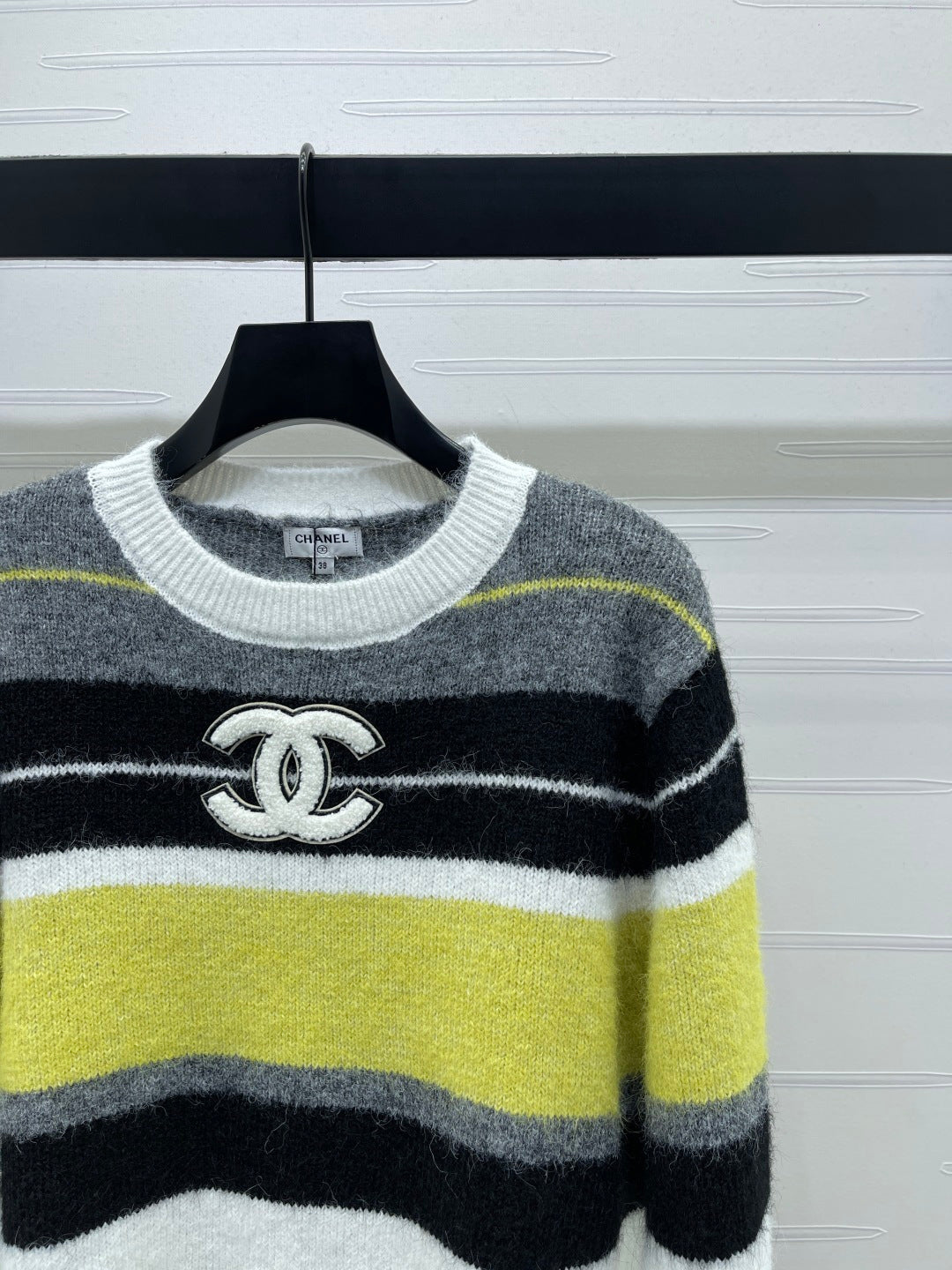 Chanel 2025 Striped Pullover Long-sleeved Sweater Yellow Wool Cashmere 319606