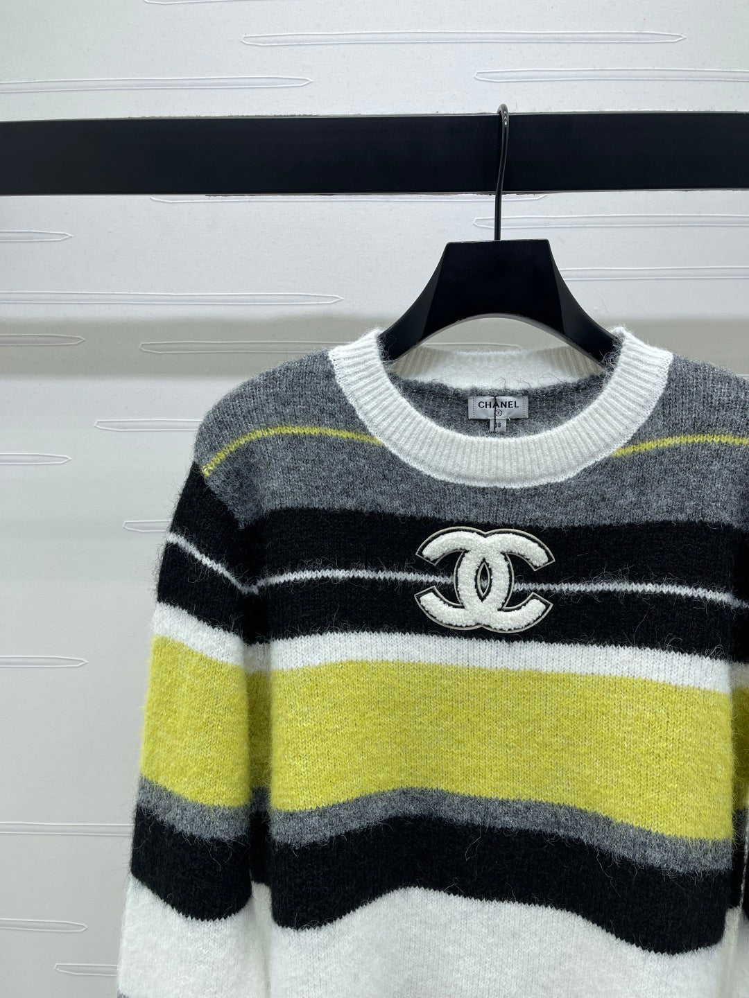 Chanel 2025 Striped Pullover Long-sleeved Sweater Yellow Wool Cashmere 319606