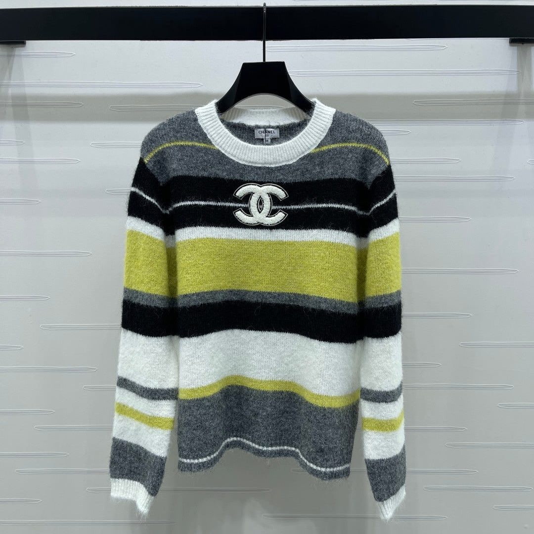 Chanel 2025 Striped Pullover Long-sleeved Sweater Yellow Wool Cashmere 319606