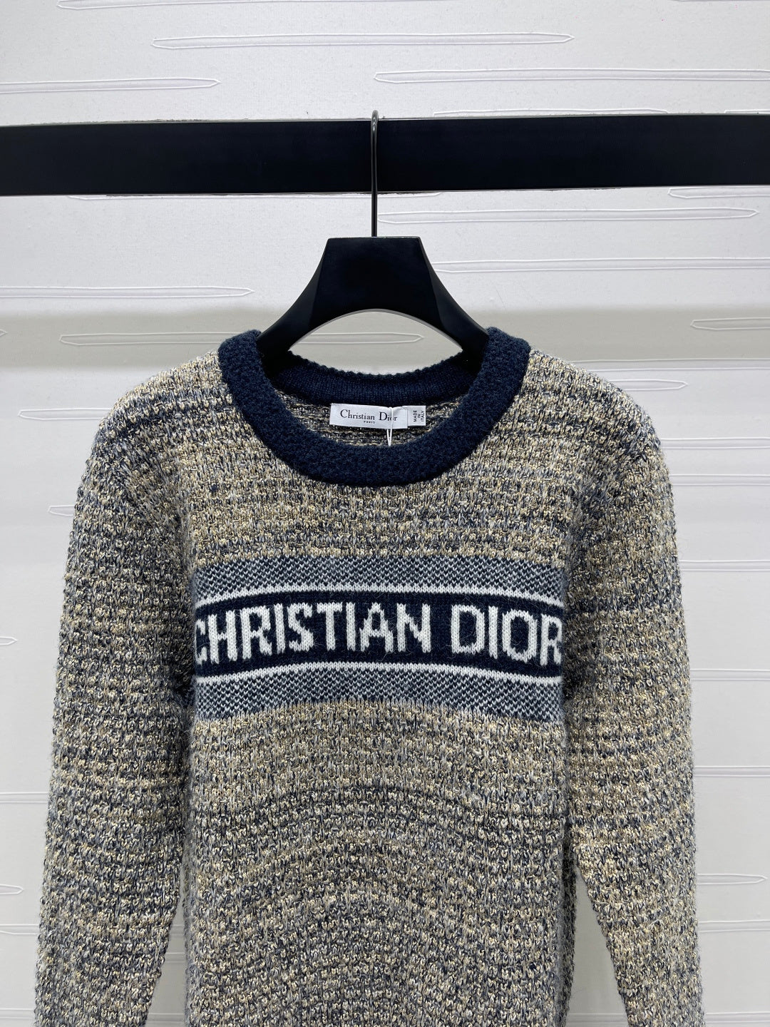 Dior 2025 Sweater Beige mix Navy Blue Wool 321296