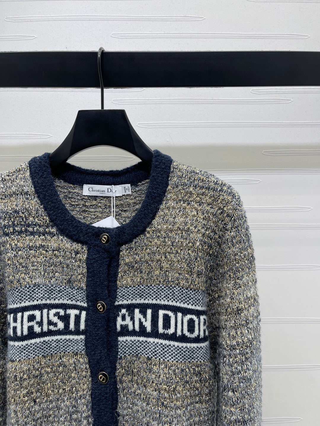 Dior 2025 Cardigan Beige mix Navy Blue Wool 321288