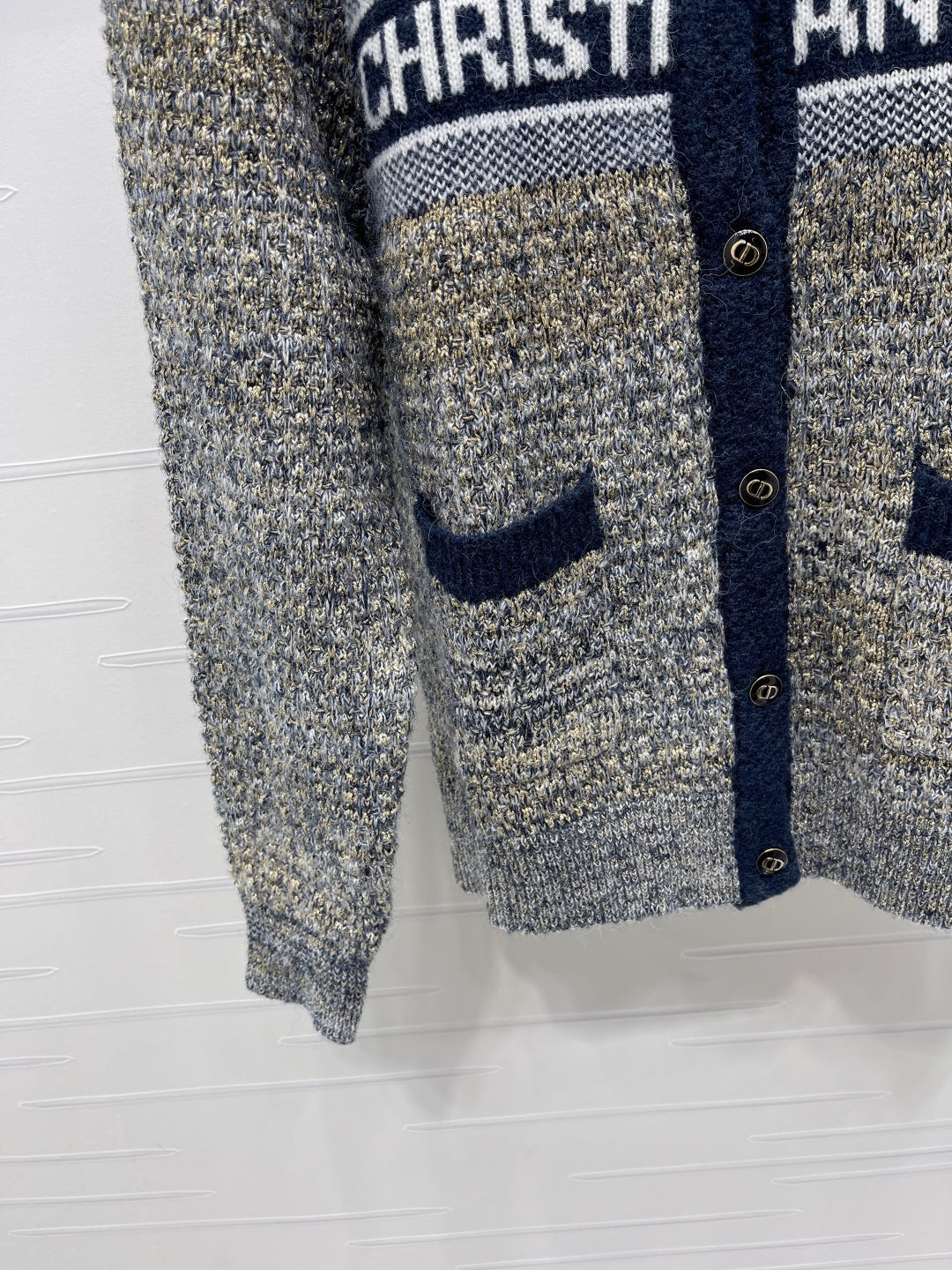 Dior 2025 Cardigan Beige mix Navy Blue Wool 321288