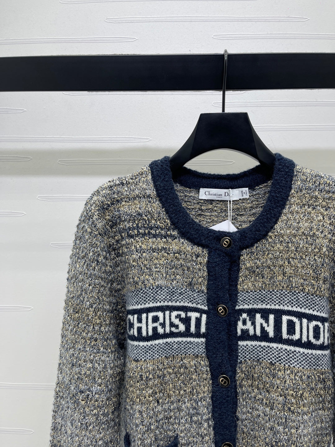 Dior 2025 Cardigan Beige mix Navy Blue Wool 321288