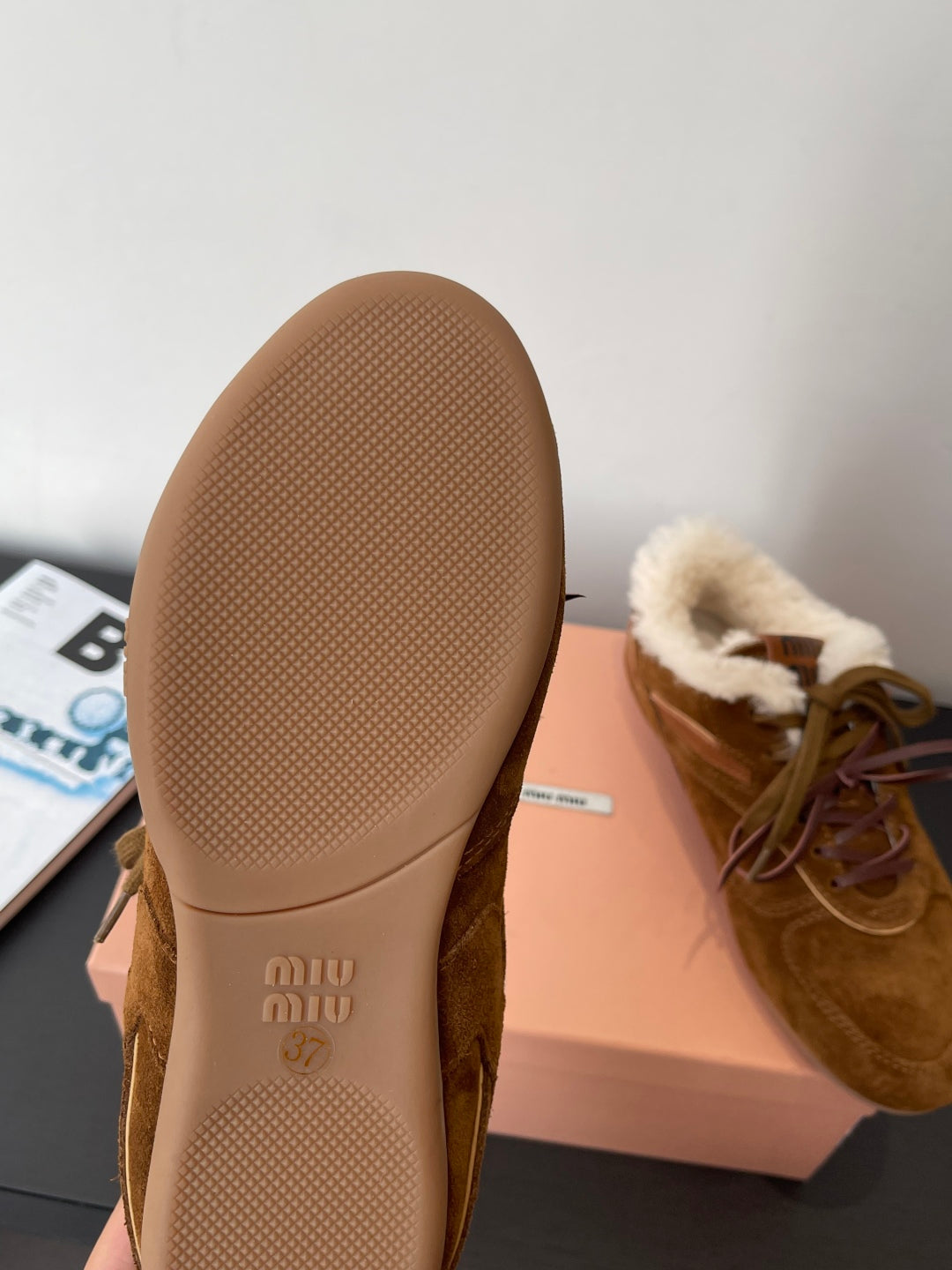 MiuMiu 25 sneaker brown suede wool 521962