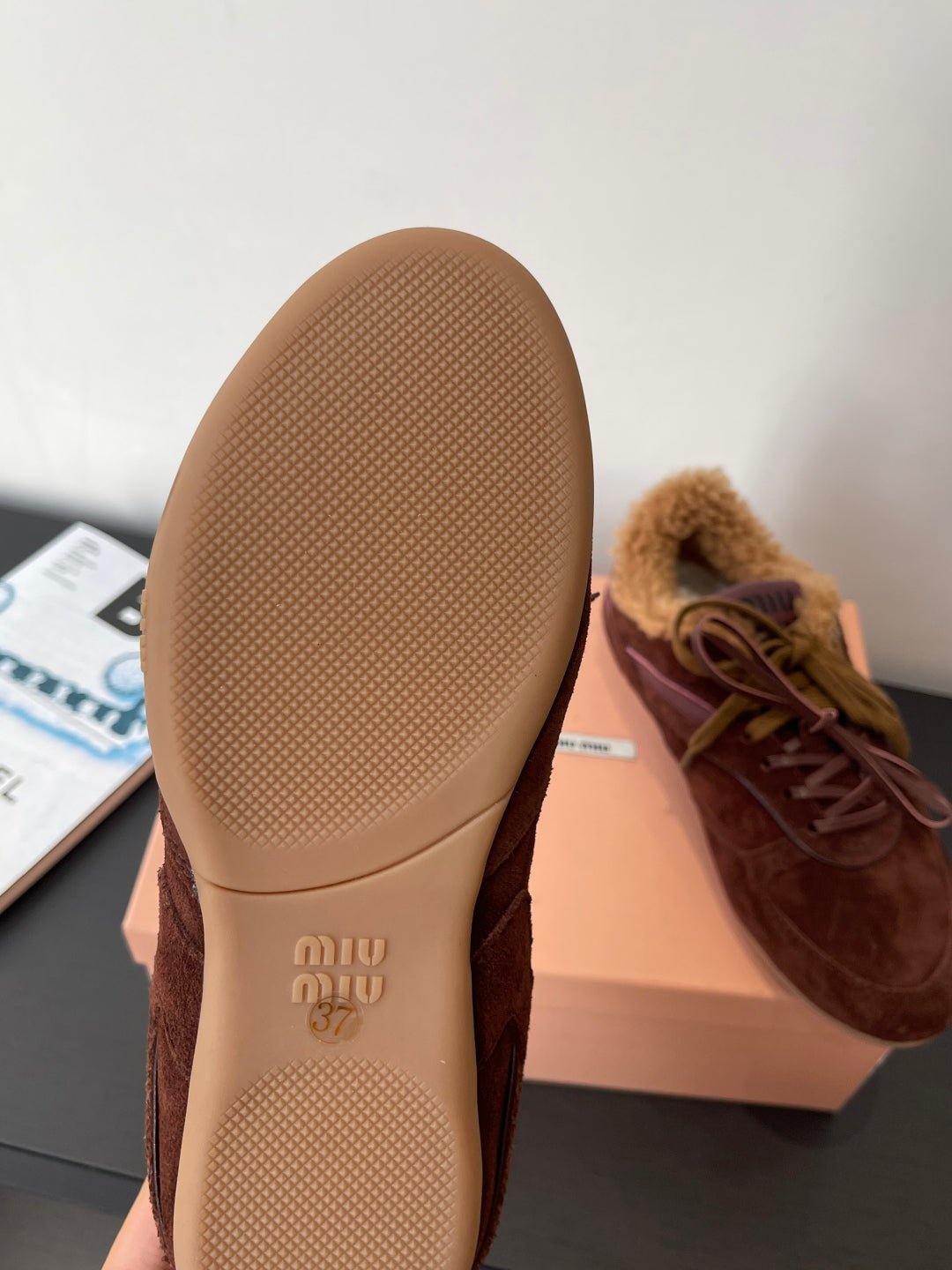 MiuMiu 25 sneaker dark brown suede wool 521960