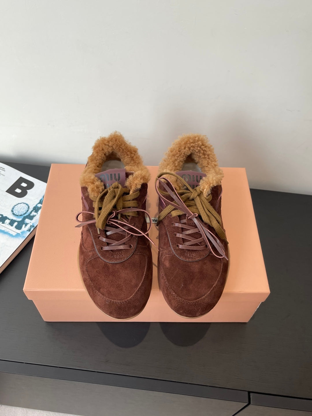 MiuMiu 25 sneaker dark brown suede wool 521960
