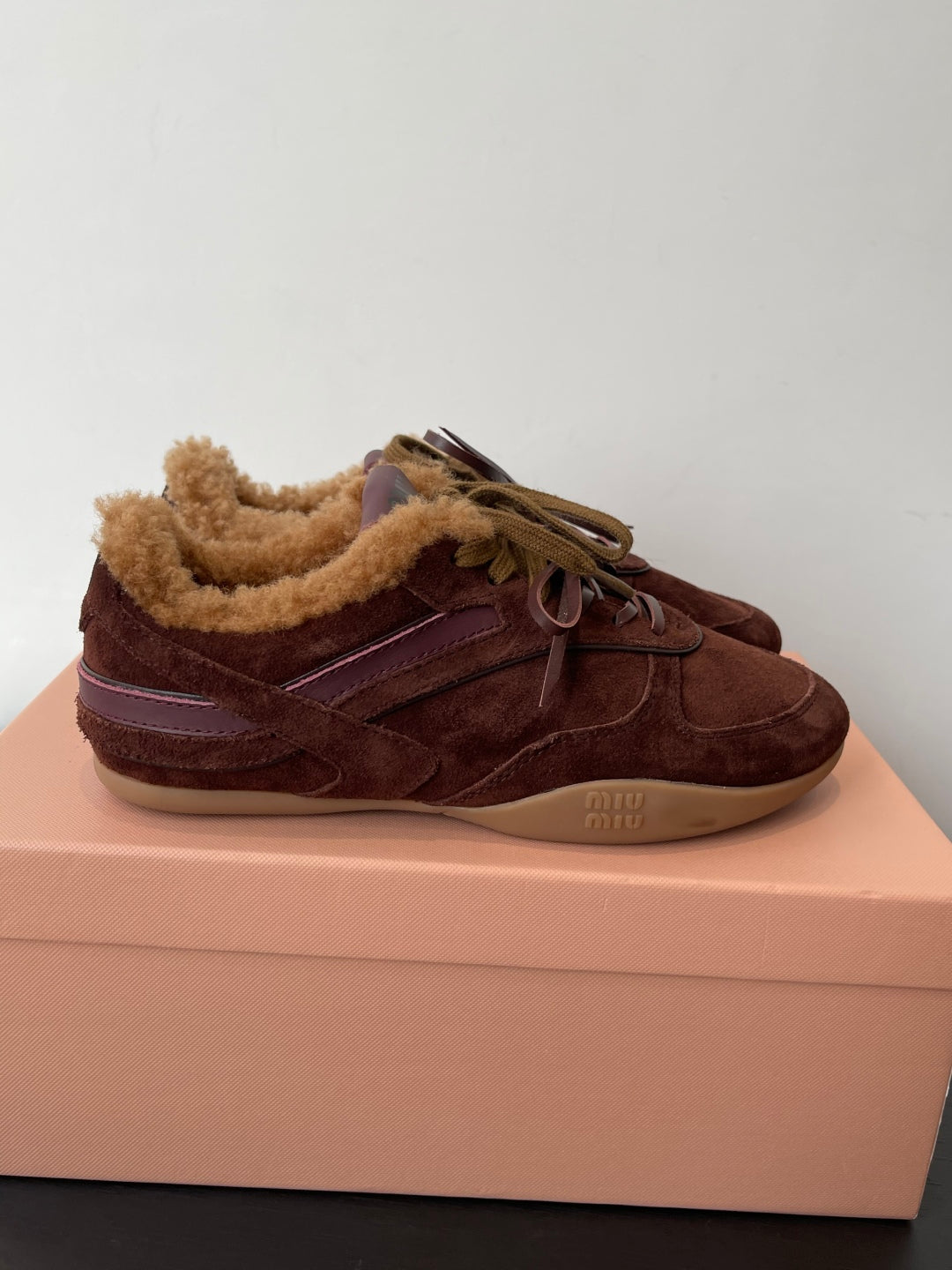 MiuMiu 25 sneaker dark brown suede wool 521960