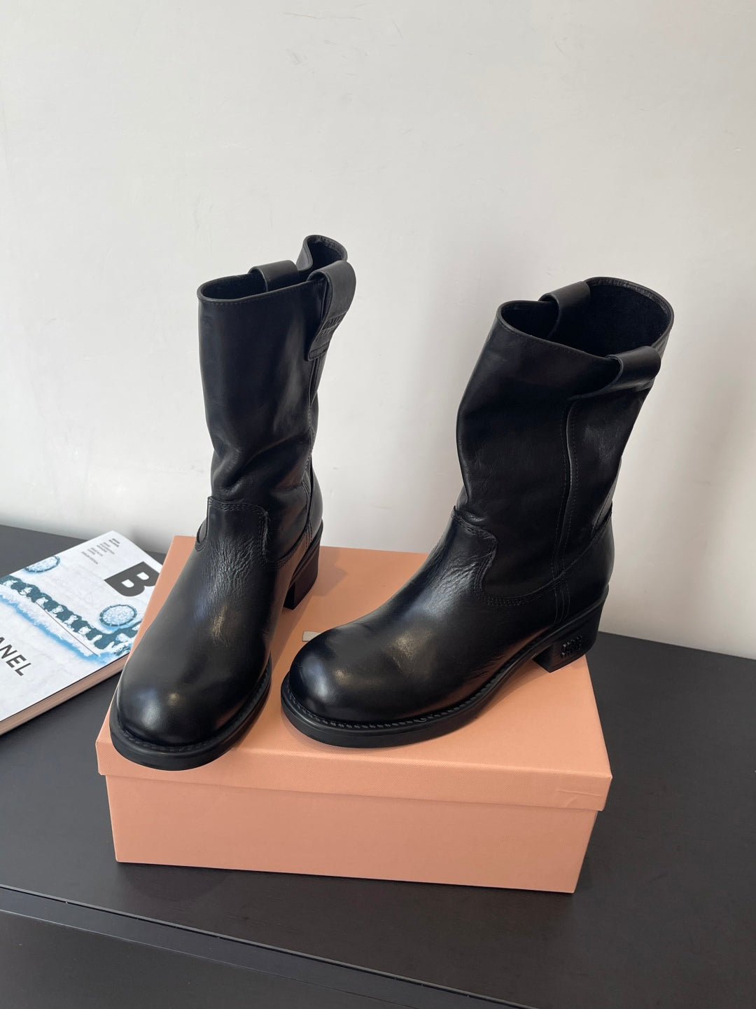MiuMiu 26 heeled boots black cowhide 521957