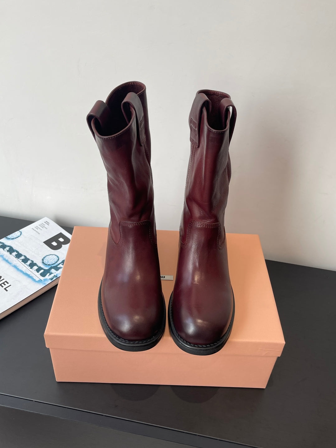 MiuMiu 26 heeled boots burgundy cowhide 521958