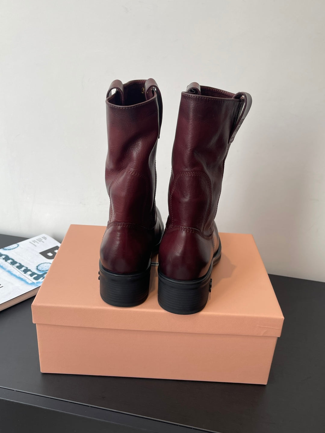 MiuMiu 26 heeled boots burgundy cowhide 521958