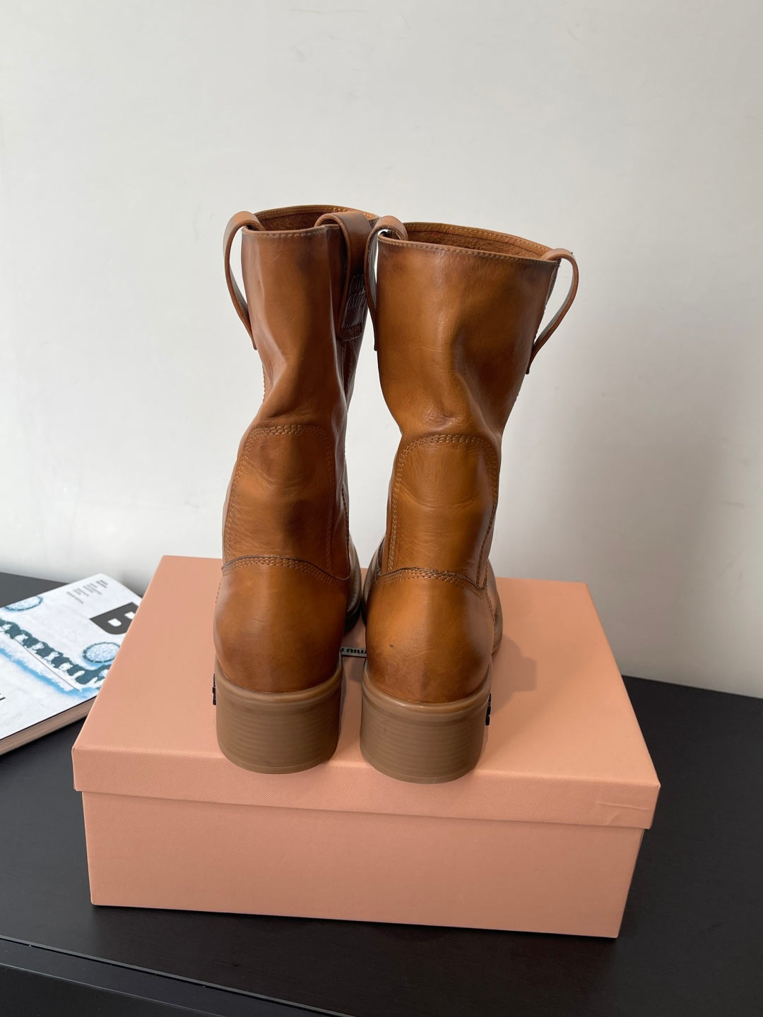 MiuMiu 26 heeled boots caramel brown cowhide 521959