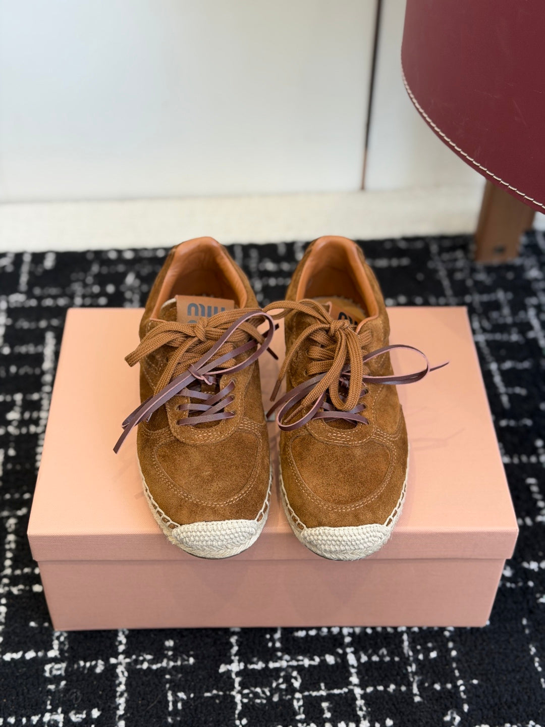 Miu Miu 2026 Espadrille Sneaker Camel Suede Woven 621337