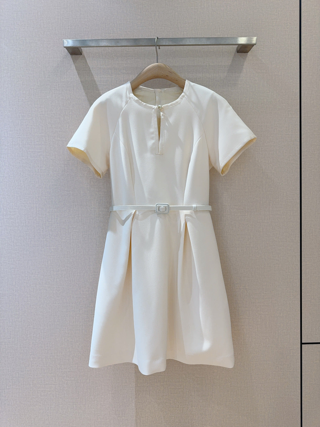 CD 25 Round Neck Raglan Sleeve Dress Beige Polyester