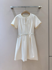 CD 25 Round Neck Raglan Sleeve Dress Beige Polyester