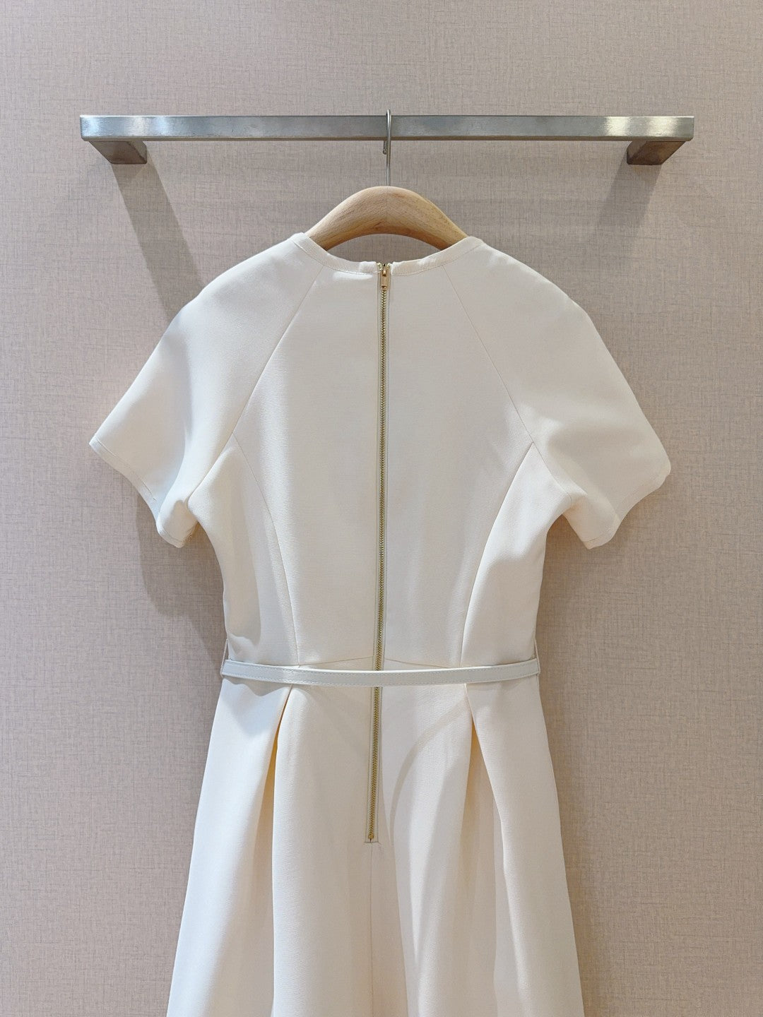 CD 25 Round Neck Raglan Sleeve Dress Beige Polyester