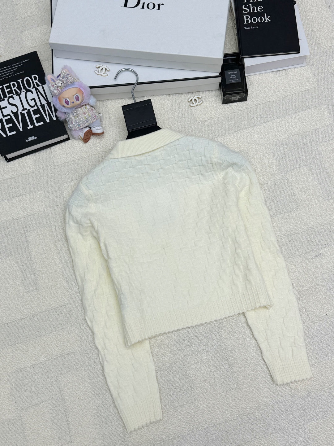 Chanel 2025 Polo Neck High-Waisted Short Knit Cardigan White Wool