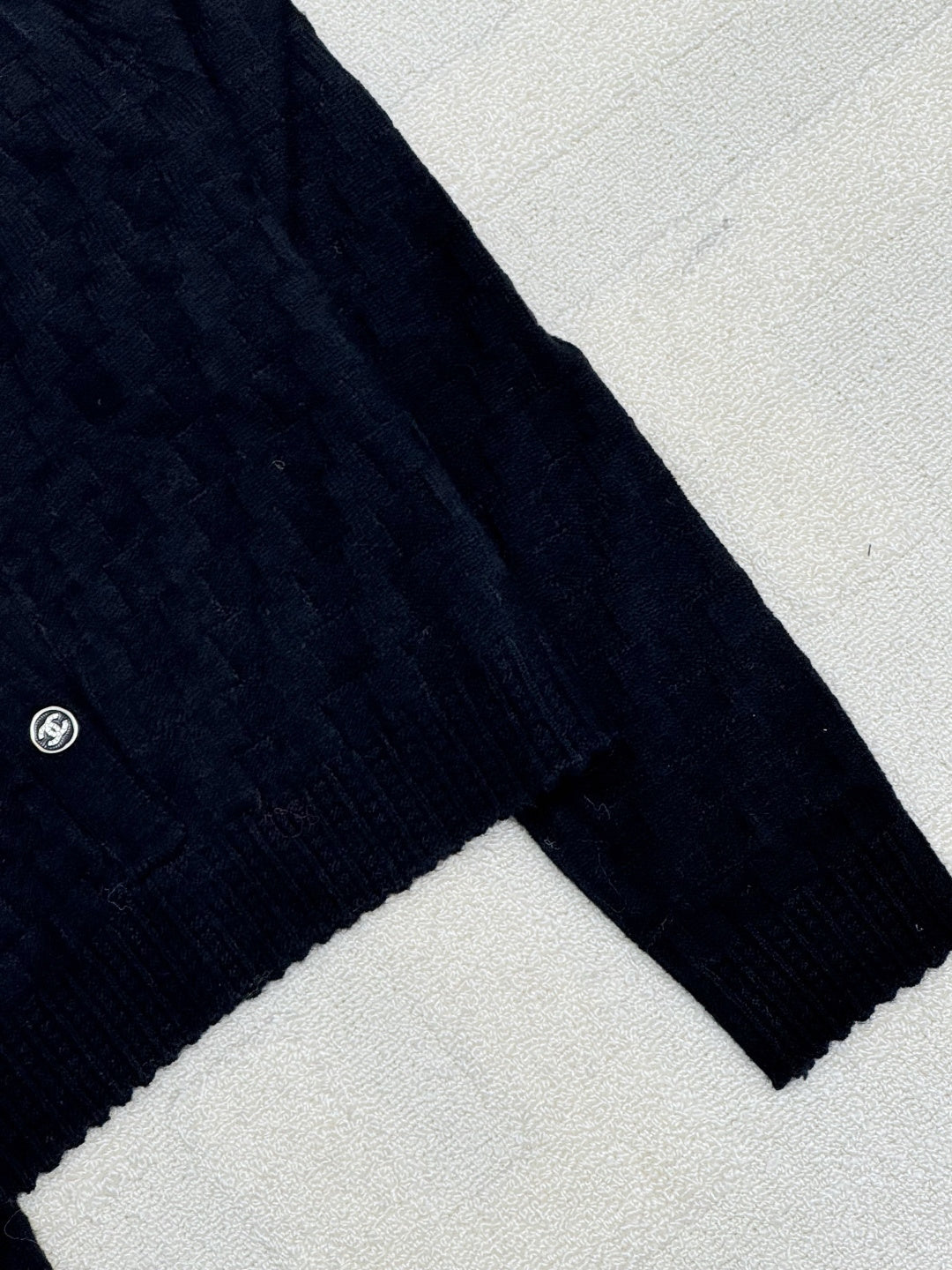 Chanel 2025 Polo Neck High-Waisted Short Knit Cardigan Black Wool