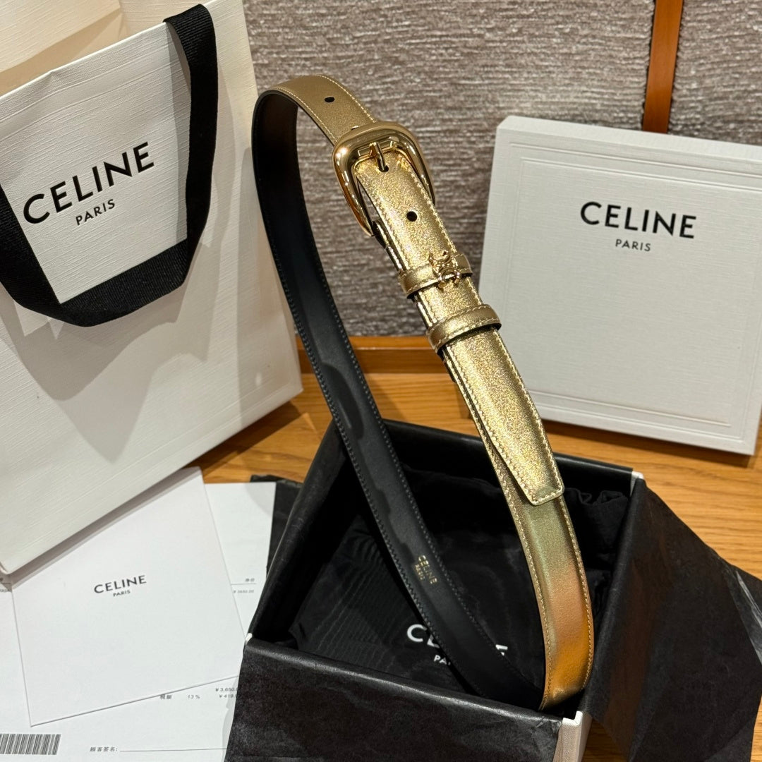 CL Gold 25mm Triomphe Metal Gold Metallic Black Cowhide  615555