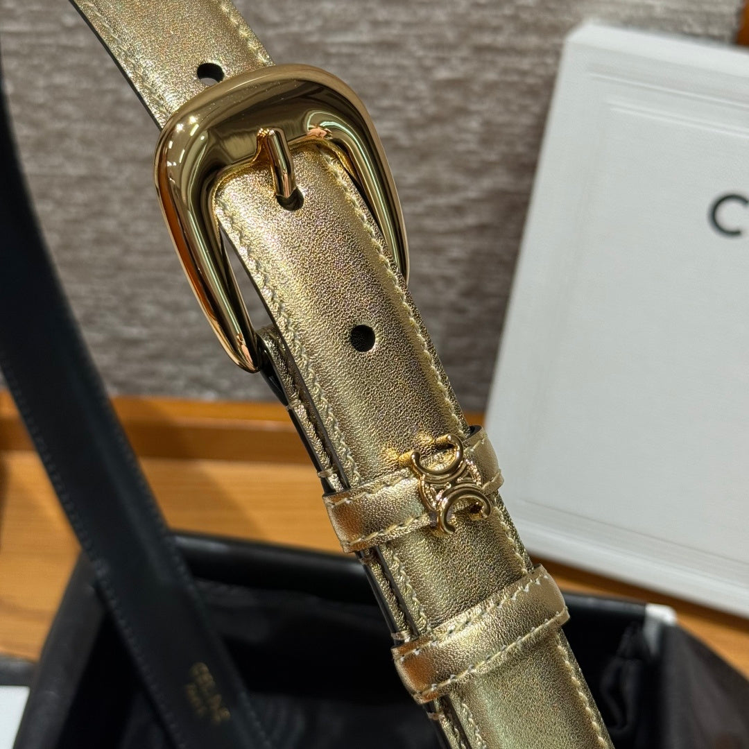 CL Gold 25mm Triomphe Metal Gold Metallic Black Cowhide  615555