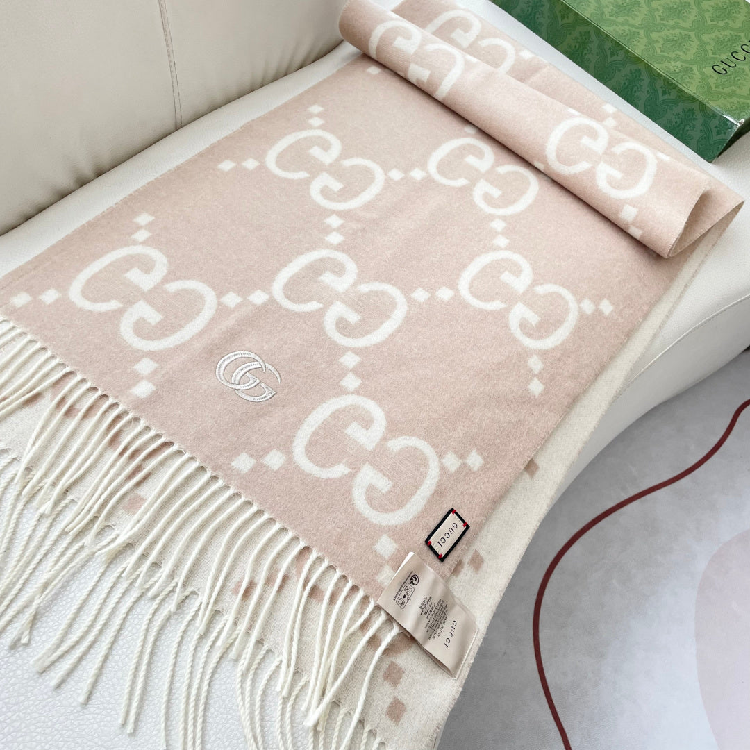 GG Houndstooth Scarf 180CM Light Beige Cashmere 288180