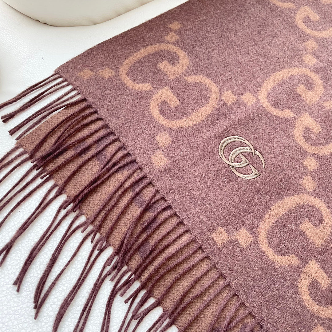 GG Houndstooth Scarf 180CM Brown Cashmere 288179