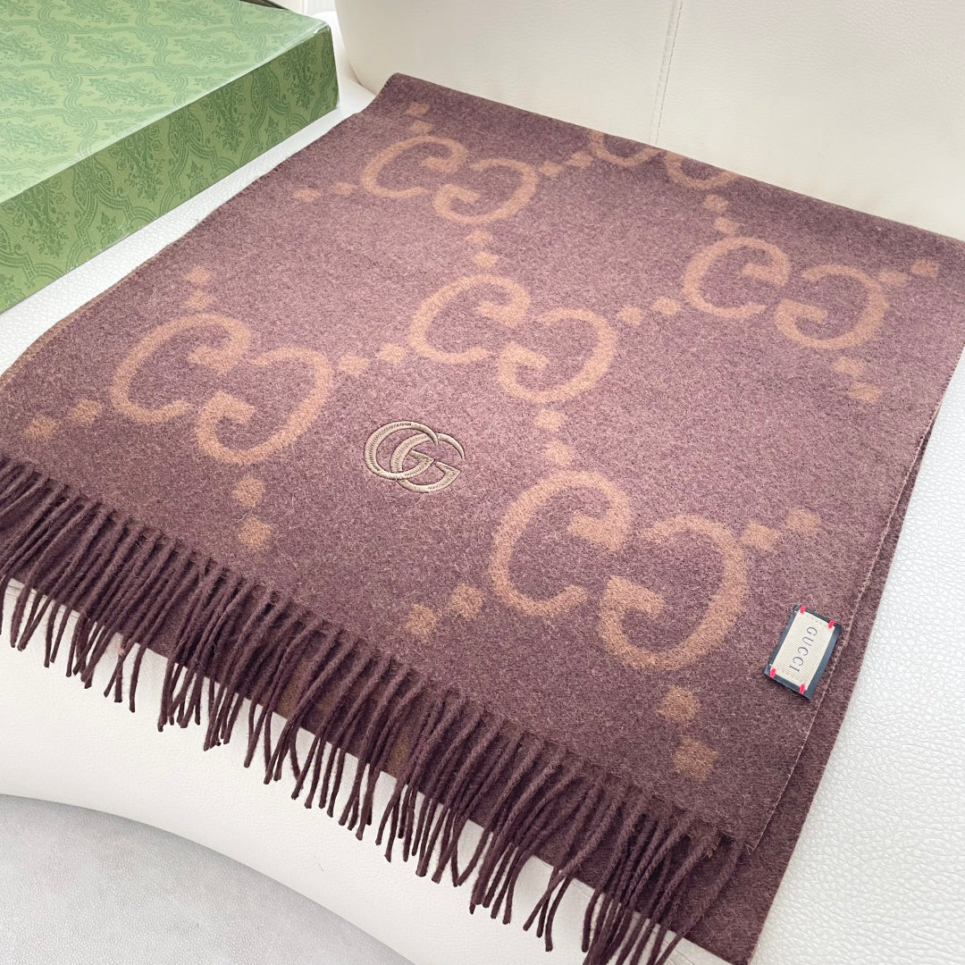 GG Houndstooth Scarf 180CM Brown Cashmere 288179