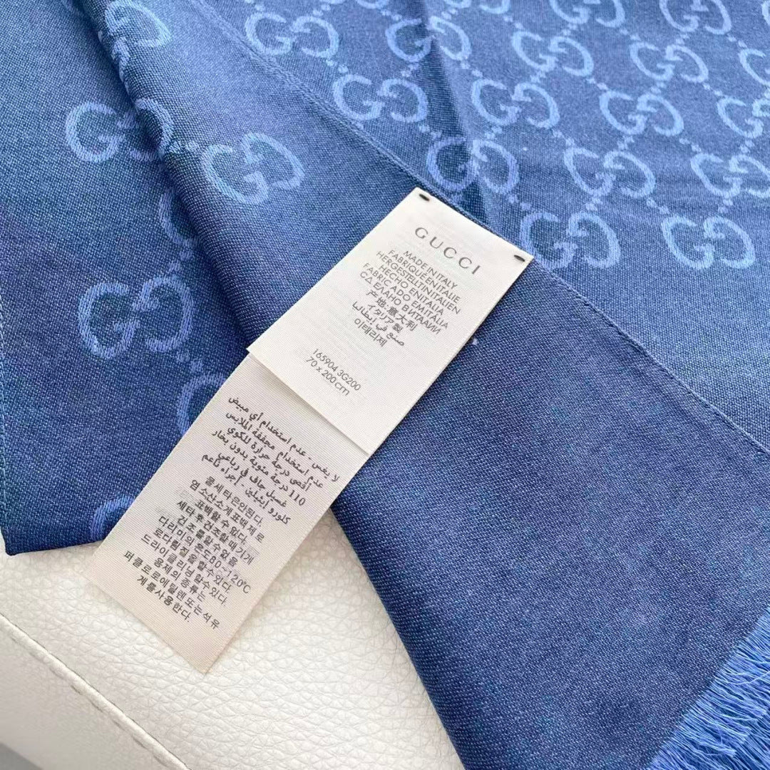 GG Houndstooth Scarf 180CM Blue Cashmere 288128