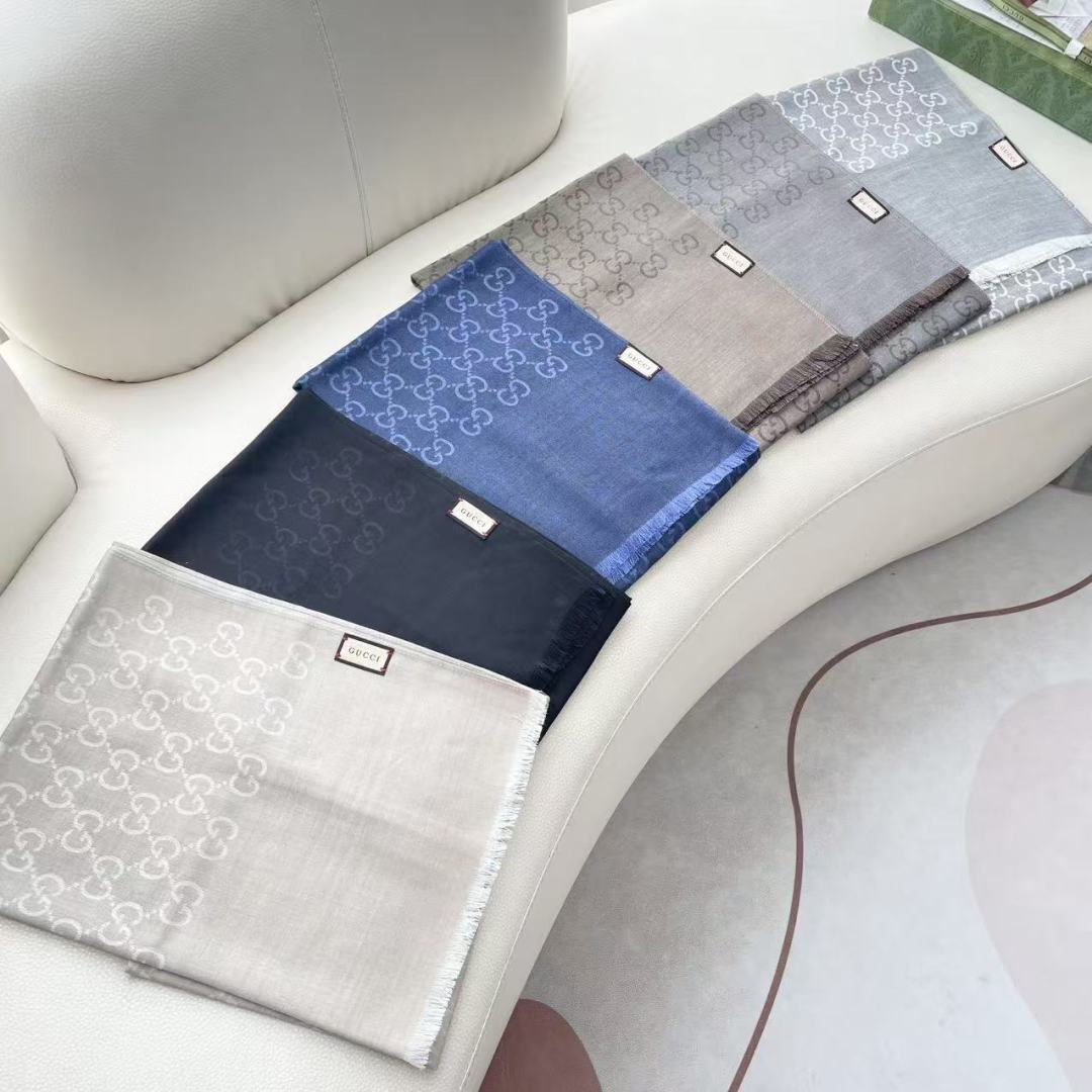 GG Houndstooth Scarf 180CM Gray Cashmere 288132